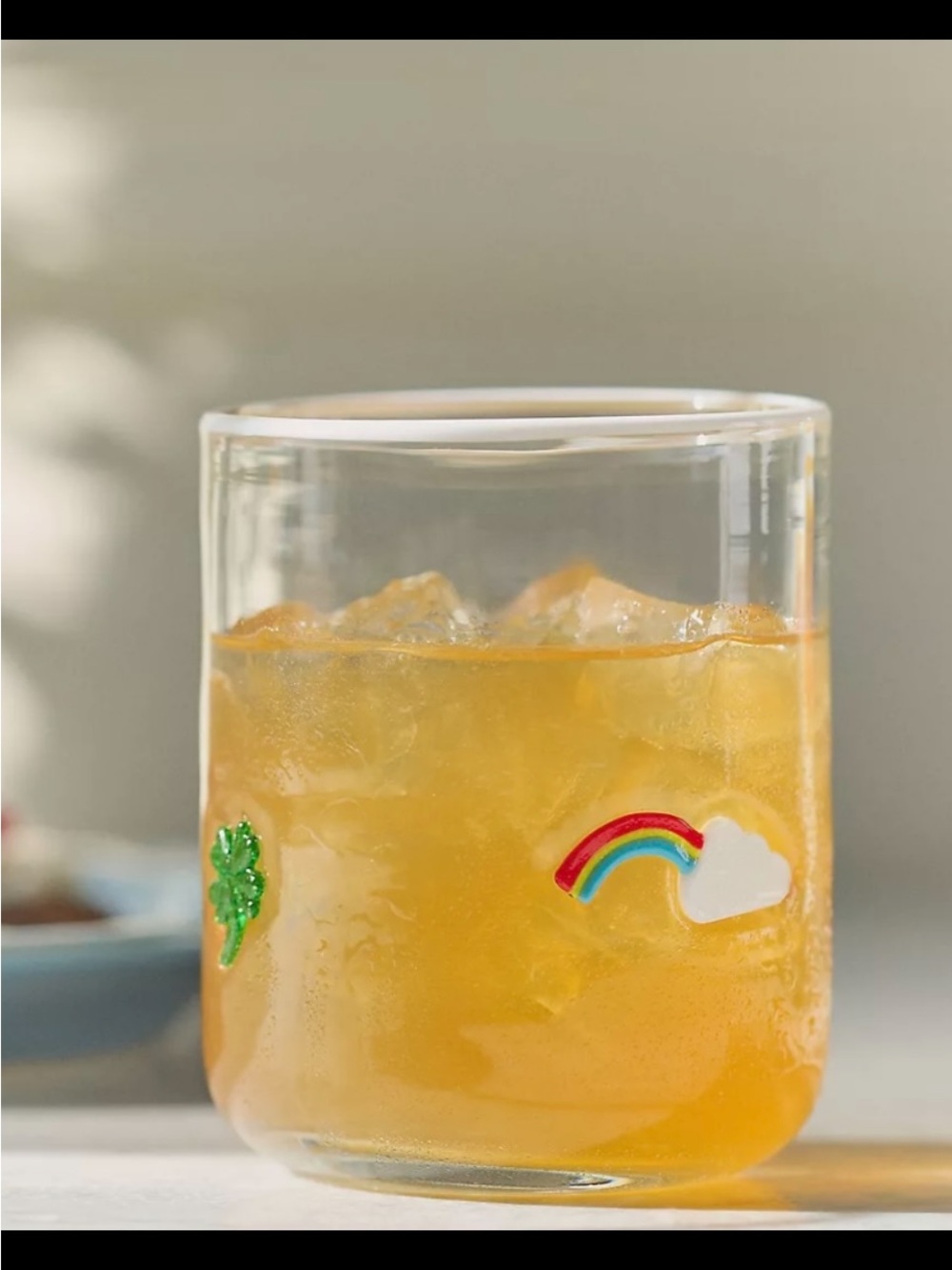 Anthropologie Hand Blown Glass Tumbler with Rainbow, Star & Heart Accents.